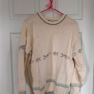 Vintage 80s/90s Fish Knit Sweater - Made in Scotland